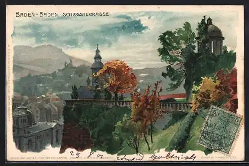 Künstler-AK Heinrich Kley: Baden-Baden, Ansicht der Schlossterrasse