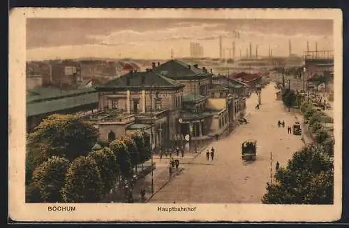 AK Bochum, Strassenpartie mit Hauptbahnhof aus der Vogelschau