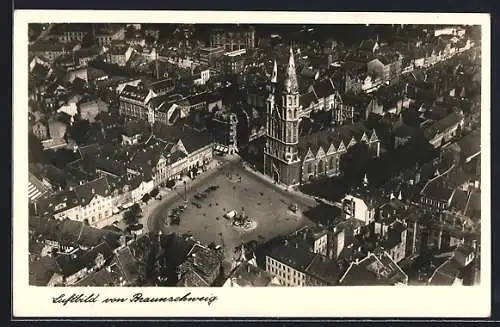 AK Braunschweig, Hagenmarkt und St. Katharinen Kirche, Luftbild