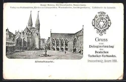 AK Braunschweig, Delegiertentag des Deutschen Techniker-Verbandes 1898, Altstadtmarkt mit Kirche