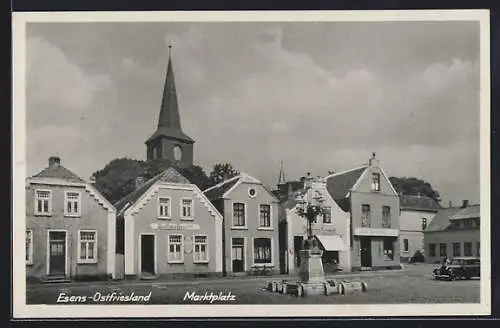 AK Esens-Ostfriesland, Blick über den Marktplatz, Grethes Gasthof