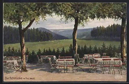 AK Gehlberg, Gasthaus die Schmücke, Terrasse
