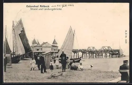 AK Ahlbeck, Ostseebad, Strand und Landungsbrücke
