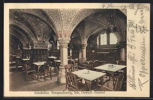 AK Braunschweig, Gasthaus Ratskeller, Innenansicht