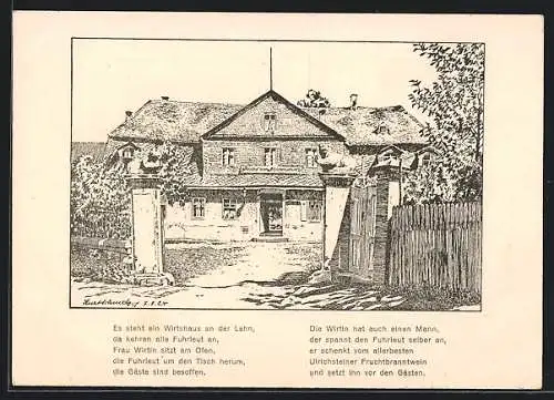 Künstler-AK Marburg /Lahn, Historisches Wirtshaus Schützenpfuhl, Frontansicht