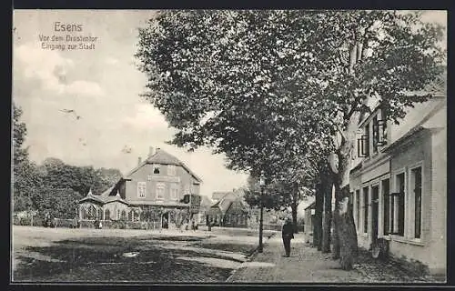 AK Esens, Gasthof vor dem Drostentor, Eingang zur Stadt