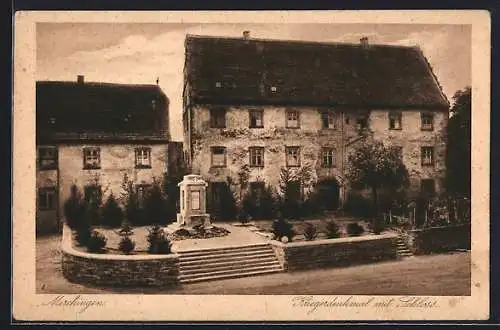 AK Merchingen / Baden, Kriegerdenkmal mit Schloss