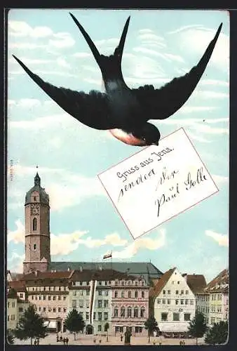 AK Jena, Ortspartie mit Turm, Briefschwalbe