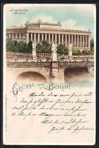 Lithographie Berlin, Schlossbrücke und Museum
