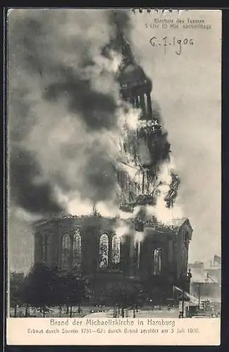 AK Hamburg-Neustadt, Brand der Michaeliskirche am 3. Juli 1906, Einsturz des Turmes