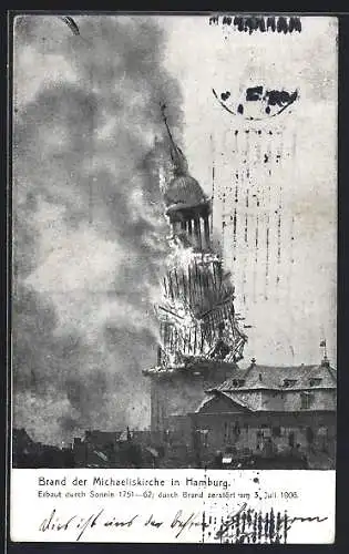 AK Hamburg-Neustadt, Einsturz der brennenden Michaeliskirche 1906