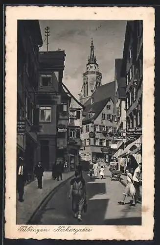 AK Tübingen, Neckargasse mit Turm und Geschäften