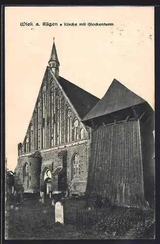 AK Wiek a. Rügen, Kirche mit Glockenturm
