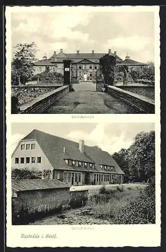 AK Diestedde i. Westf., Schlossansicht und Schloss-Schule