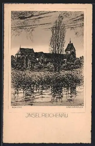 Künstler-AK Reichenau / Bodensee, Blick auf die Insel Reichenau