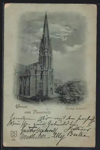 Mondschein-AK Neuwied, Partie mit evangelischer Kirche