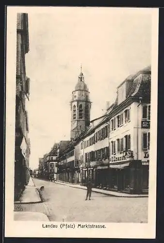 AK Landau /Pfalz, Marktstrasse mit Geschäften und Turm