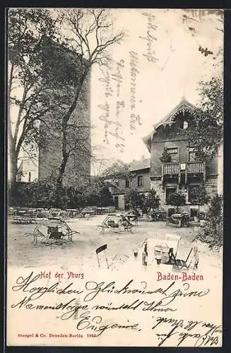 AK Baden-Baden, Hof der Yburg / Gasthaus, mit Turm