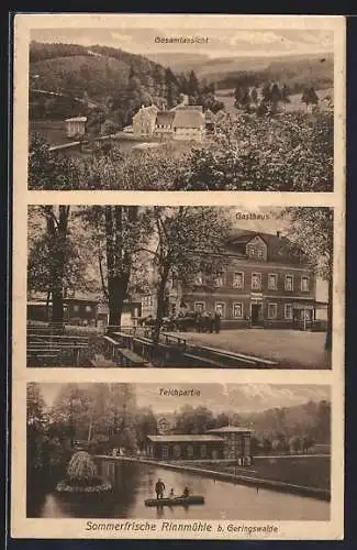 AK Erlbach /Geringswalde, Gasthaus Rinnmühle, Teichpartie, Gesamtansicht aus der Vogelschau