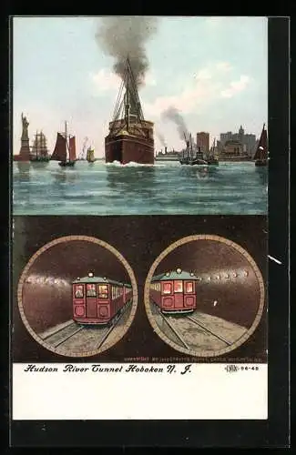 Künstler-AK Hoboken, NJ, Hudson River Tunnel, U-Bahn