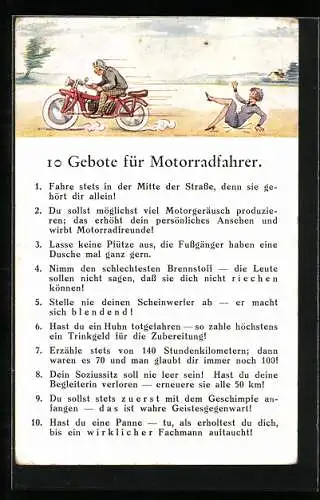 Künstler-AK 10 Gebote für Motorradfahrer