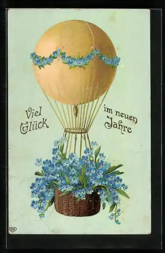 Künstler-AK Ballon mit Blumen
