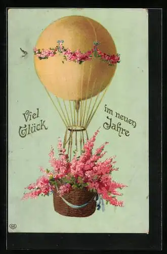 Künstler-AK Ballon mit Blumen