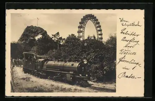 AK Wien, Wiener Prater, die Liliputbahn mit dem Riesenrad