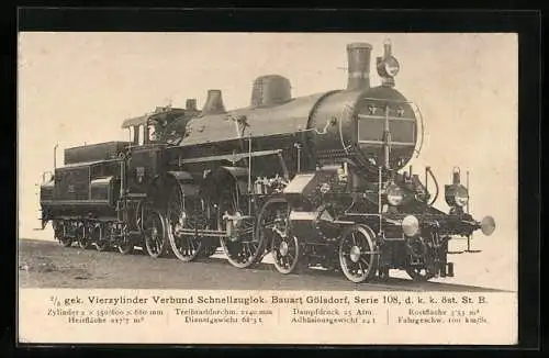 AK Schnellzuglok Bauart Gölsdorf Serie 108 der k. k. öst. St. B.