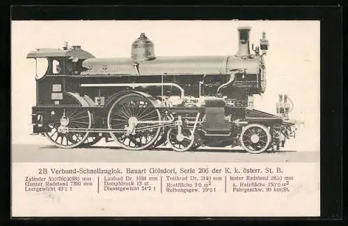 AK Schnellzuglok Bauart Gölsdorf Serie 206 der K. k. österr. St. B.