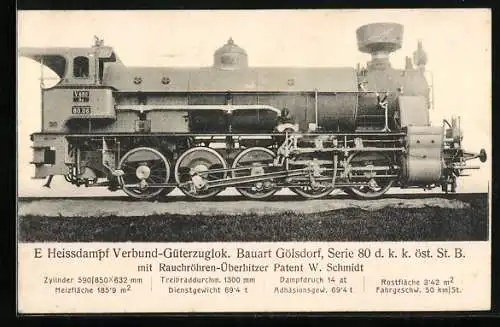AK E Heissdampf Verbund-Güterzuglok. Bauart Gölsdorf, Serie 80 der österr. Staatsbahn