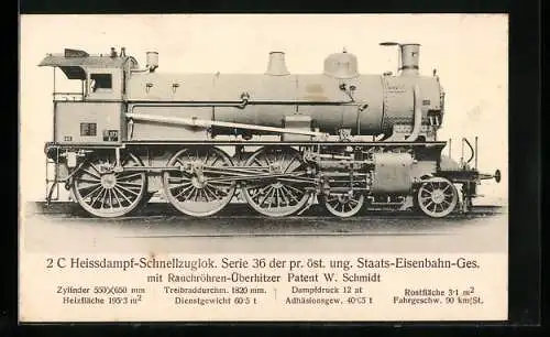 AK Schnellzuglokomotive Serie 36 der pr. öst. ung. Staats-Eisenbahn-Ges.