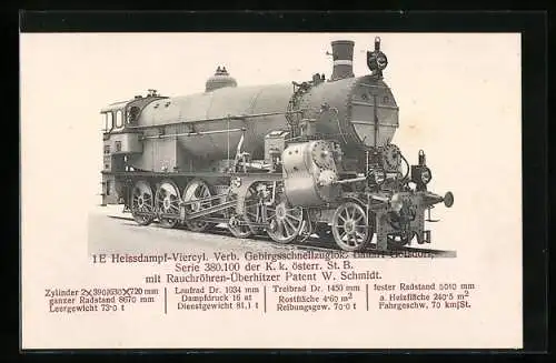 AK Gebirgsschnellzuglok Bauart Gölsdorf Serie 380. 100 der K. k. österr. St. B.