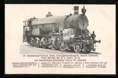 AK Gebirgsschnellzuglok Bauart Gölsdorf Serie 380. 100 der K. k. österr. St. B.