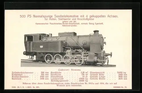 AK Sonderlokomotive für Hütten, Stahlwerke und Anschlussgleise, gebaut von Hanomag
