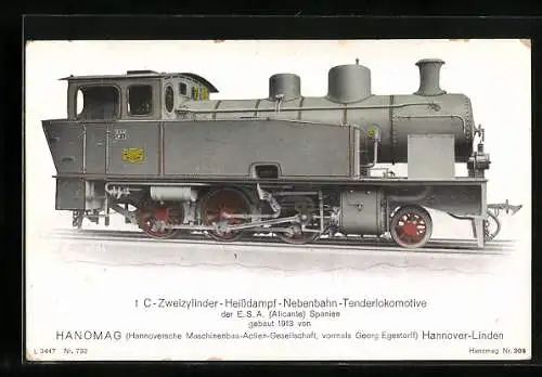 AK 1 C-Zweizylinder-Heissdampf-Nebenbahn-Tenderlokomotive der E.S.A.