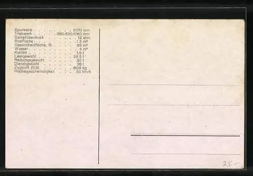 AK 1 C-Zweizylinder-Heissdampf-Nebenbahn-Tenderlokomotive der E.S.A.