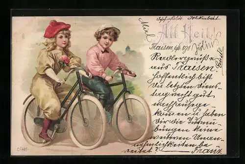 Künstler-AK Kinder auf Fahrrädern