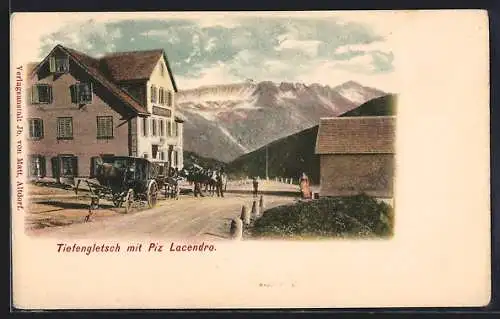 AK Tiefengletsch, Hotel mit Piz Lacendro