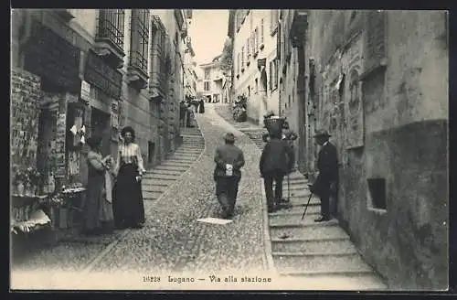 AK Lugano, Via Cattedrale mit Geschäften