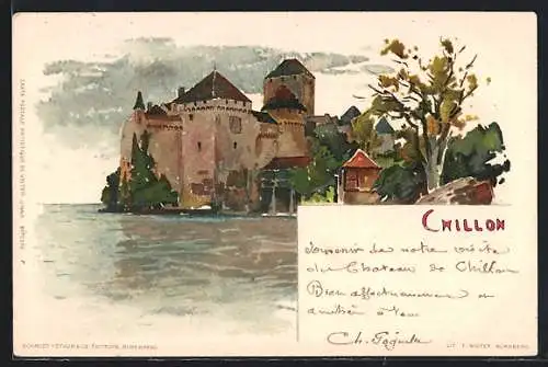 Künstler-AK Fritz Voellmy: Wasserburg Chillon