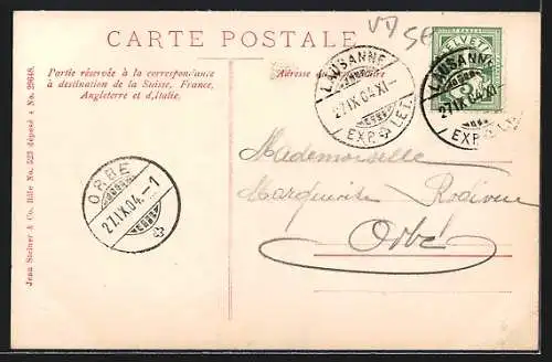 AK Lausanne, Schriftzug mit Turm, Denkmal und Segelbooten