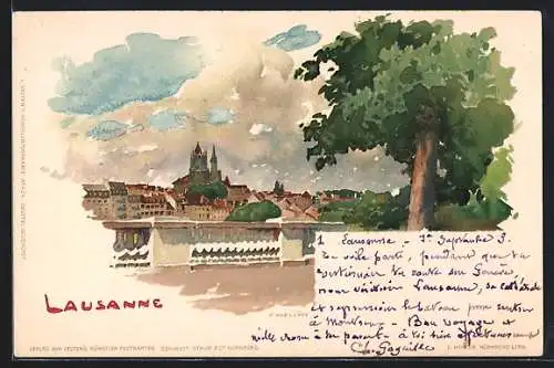 Künstler-AK Fritz Voellmy: Lausanne, Ortsansicht mit Kirche