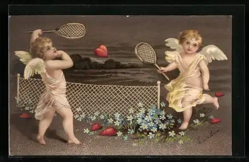 Präge-AK Engel spielen mit Herzen Tennis