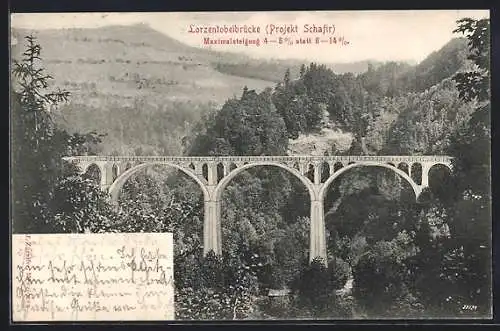 AK Menzingen, Lorzentobelbrücke, Projekt Schafir, Eisenbahnbrücke mit Berglandschaft