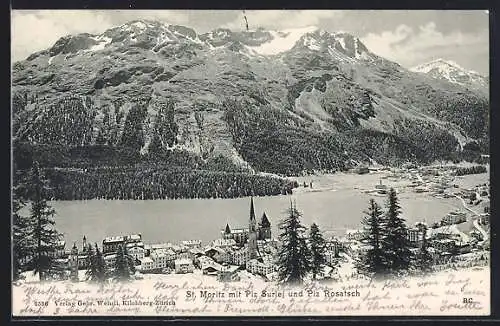 AK St. Moritz, Teilansicht mit Piz Surlej und Piz Rosatsch