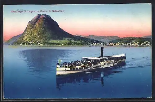 AK Monte S. Salvatore /Lago di Lugano, Dampfschiff auf dem See