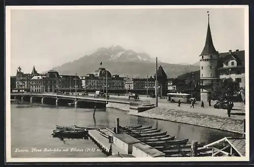 AK Luzern, Neue Seebrücke mit Pilatus