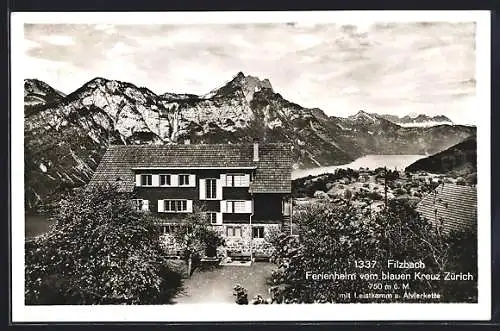 AK Filzbach, Ferienheim vom blauen Kreuz Zürich aus der Vogelschau