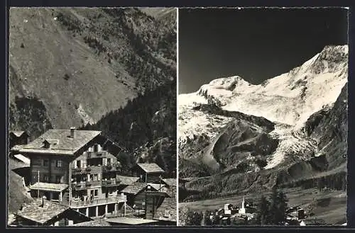 AK Saas-Fee, Hotel Chalet Valeria mit Sicht vom Balkon